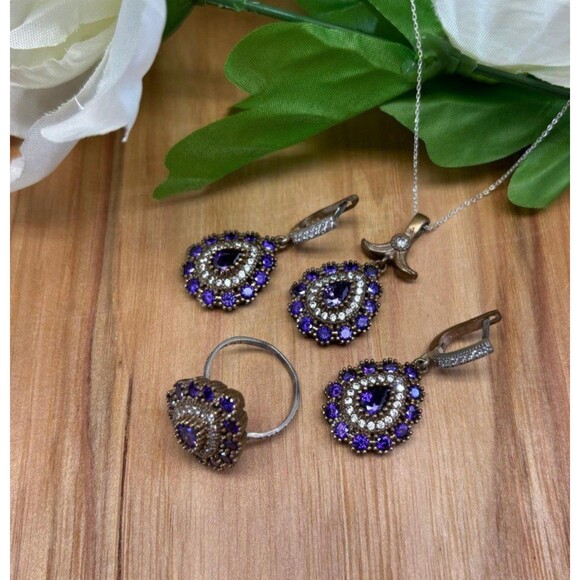 925 Sterling Silver Turkish Vintage Jewelry Set  for Women,NEW,Antique,Handmade - Picture 2 of 12